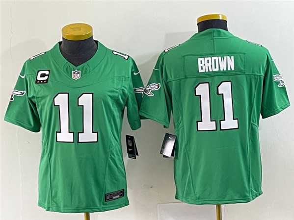 Womens Philadelphia Eagles #11 A. J. Brown Green 2023 F.U.S.E. With C Patch Stitched Football Jersey(Run Small)